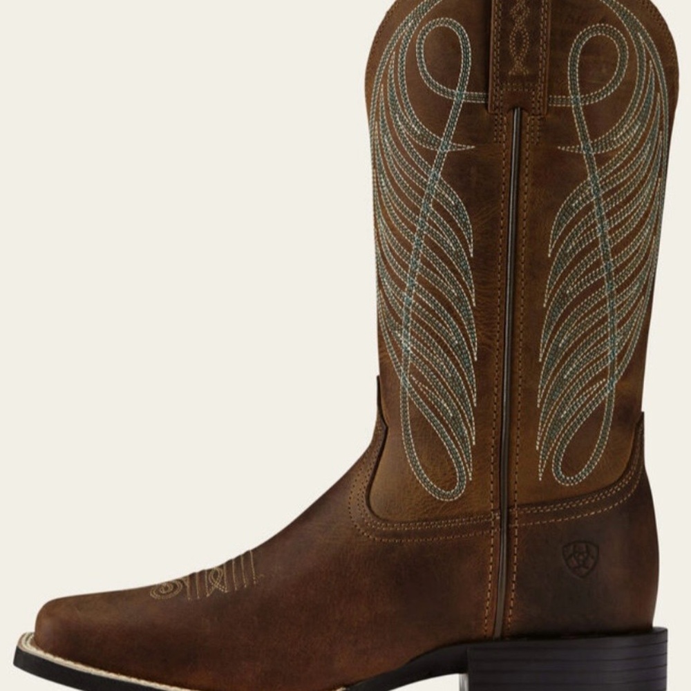 Ariat Brown Leather Round Up Western Wide Square Toe 11” Pull On Boots - Picture 5 of 10